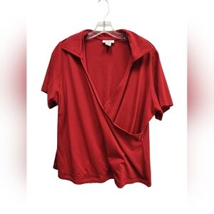 Avenue Red Wrap-Style Short Sleeve Top (Size 18/20)